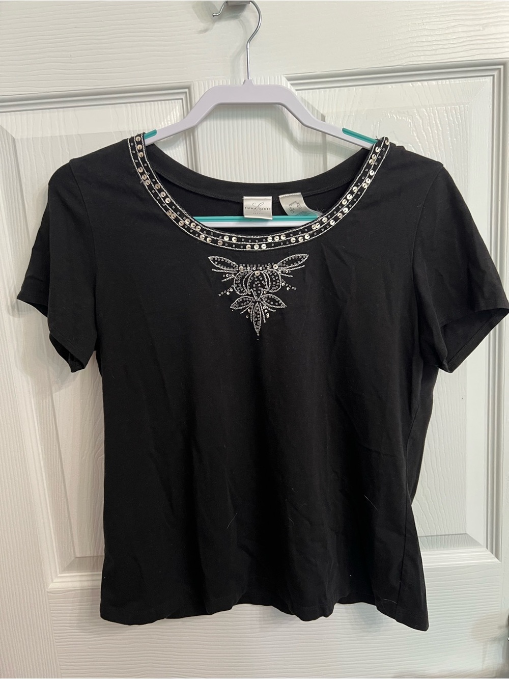 Emma James Petite Black Beaded Embellished Top XL Petite Y2K Classic Career